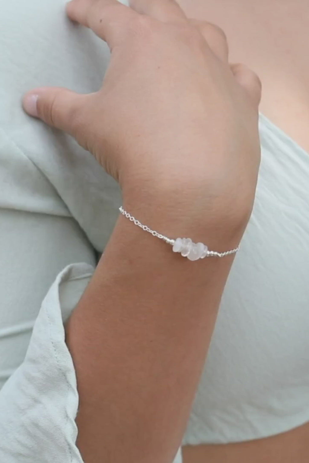 Rainbow moonstone Chip Bead Bar Bracelet