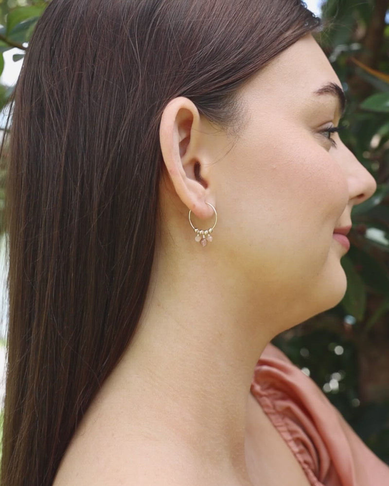 Orange Sunstone Gemstone Bead Drop Hoop Earrings