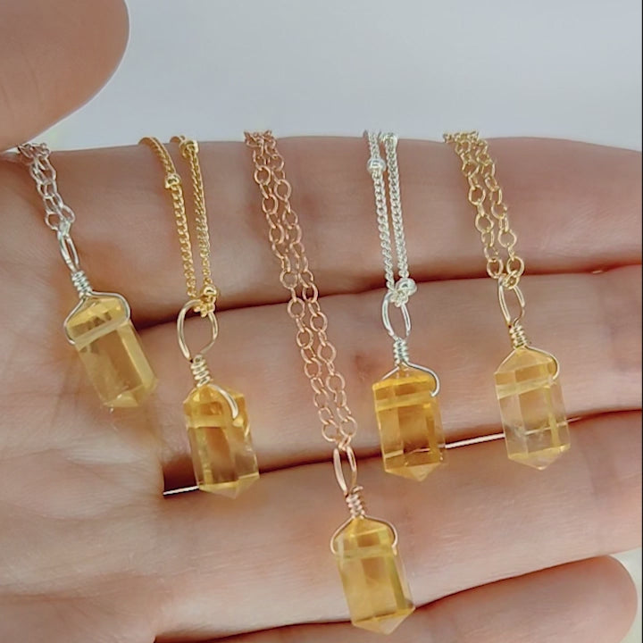 Mini Double Terminated Citrine Crystal Point Pendant Necklace