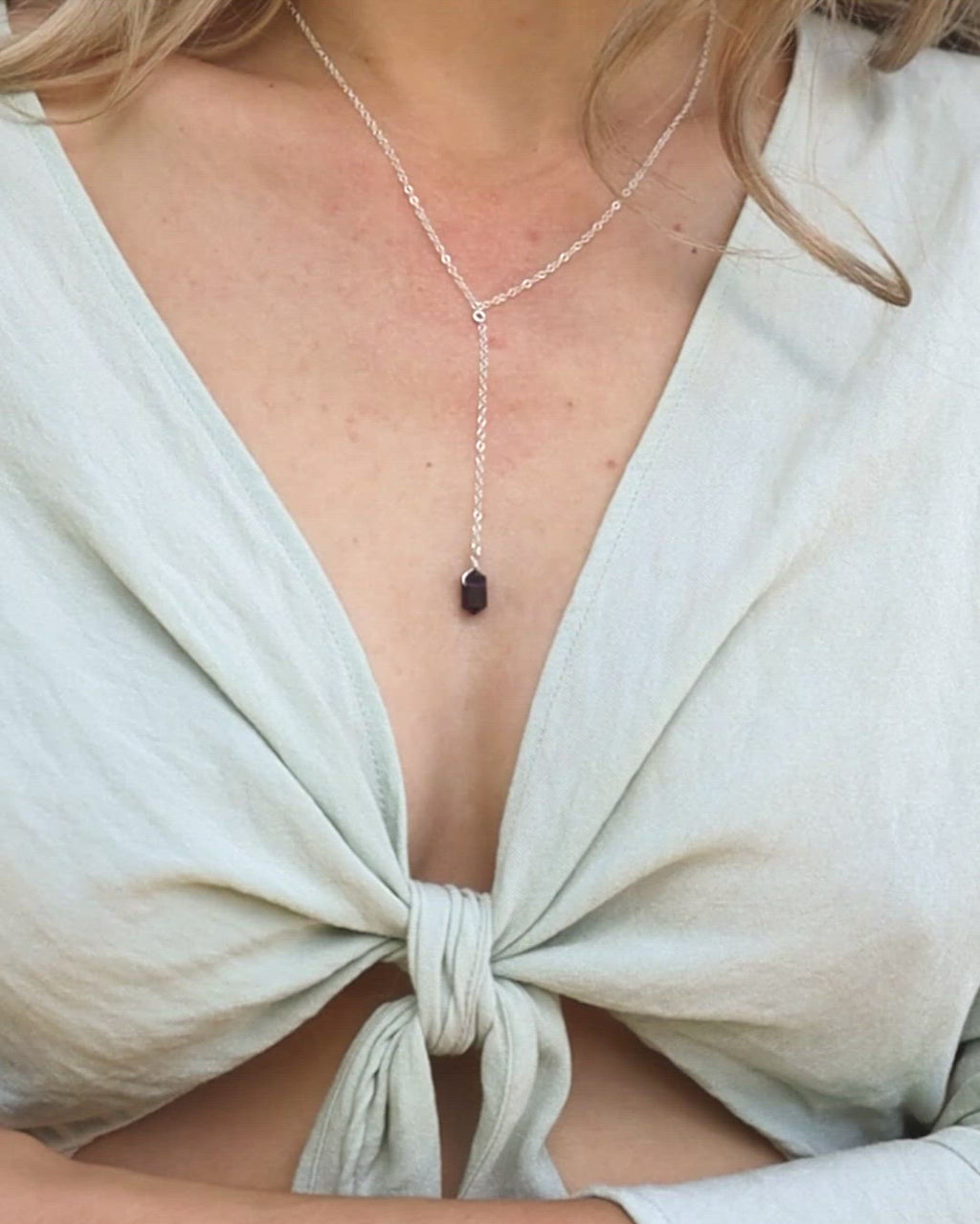 Amethyst Double Terminated Mini Crystal Point Lariat Necklace