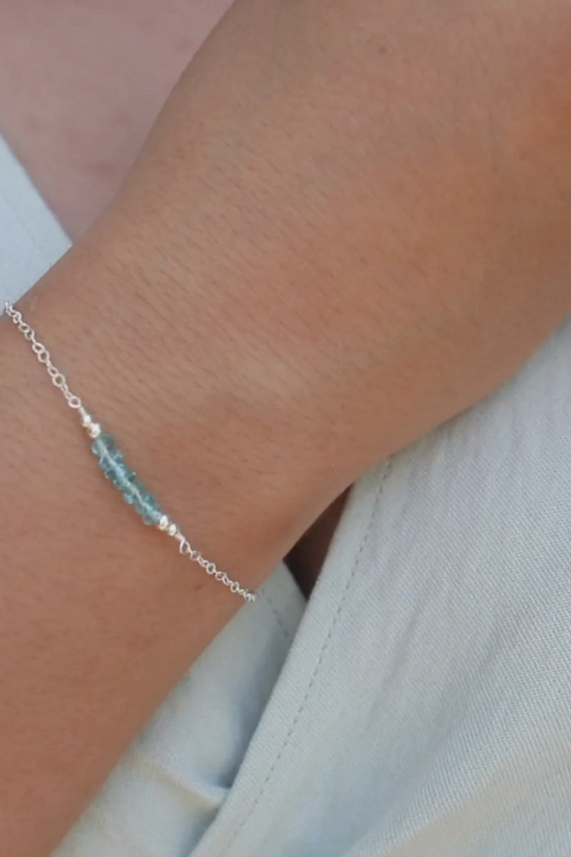 Sparkling Blue Apatite Gemstone Faceted Bead Bar Bracelet