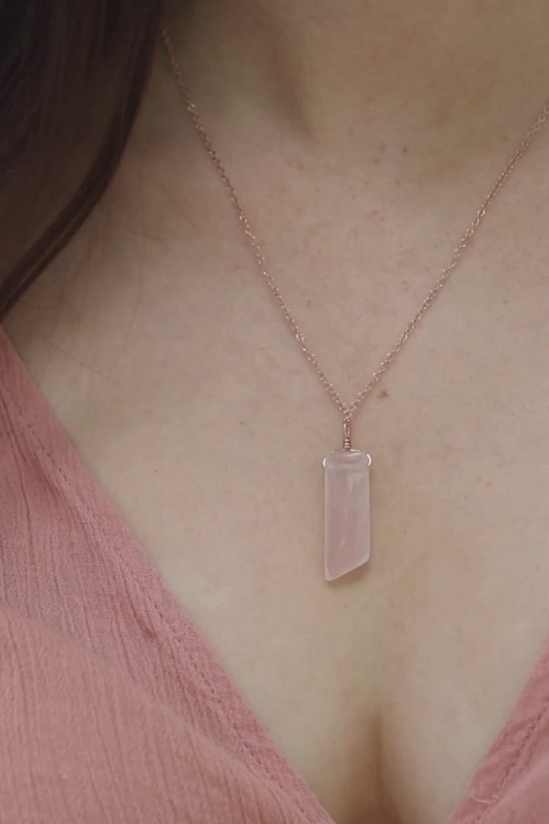 Smooth Rose Quartz Natural Point Crystal Necklace
