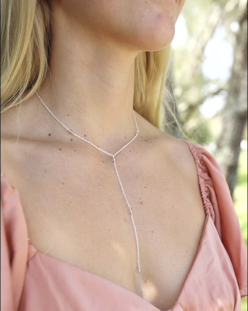 Dainty Pink Amethyst Gemstone Lariat Necklace