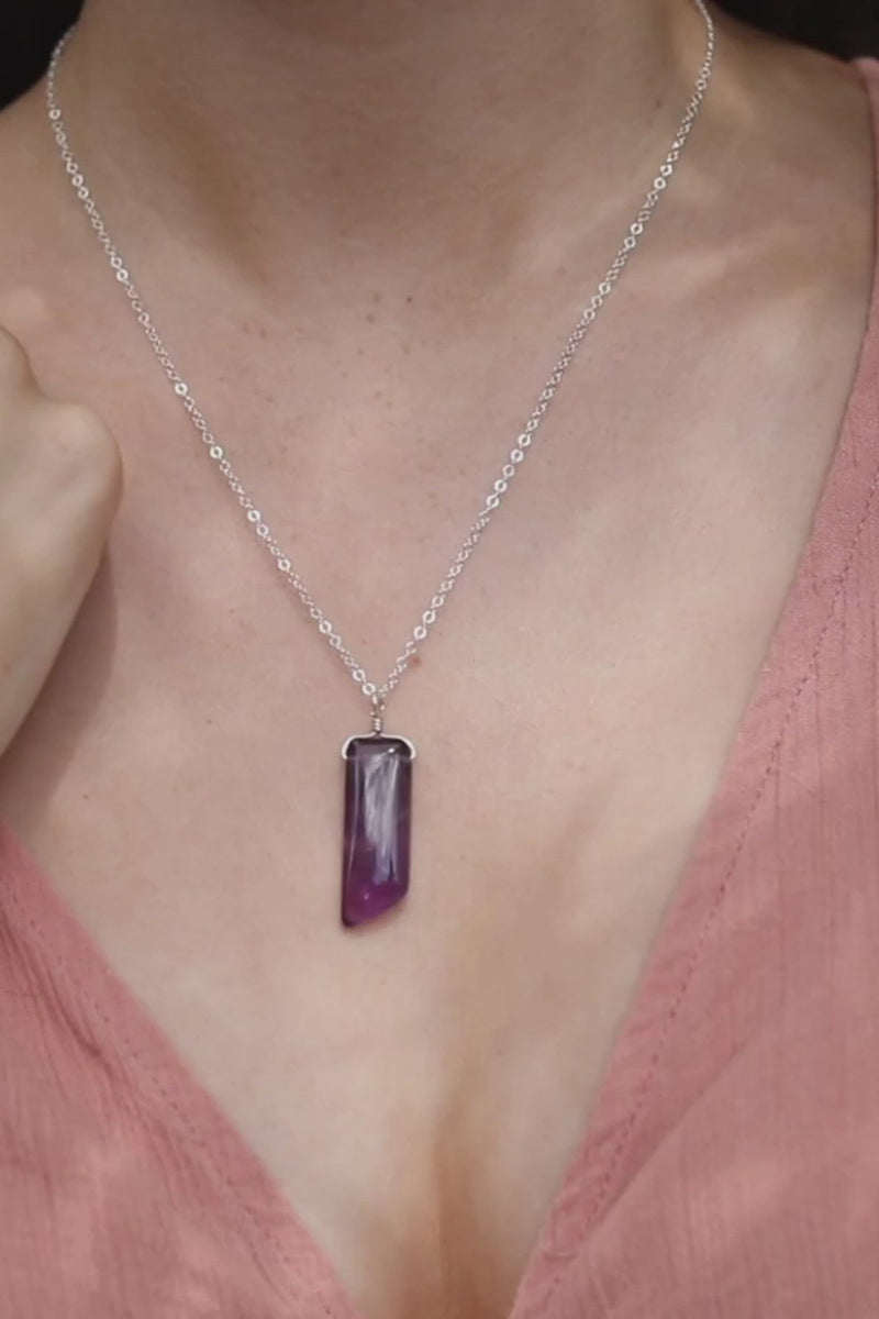 Smooth Purple Amethyst Natural Point Crystal Necklace