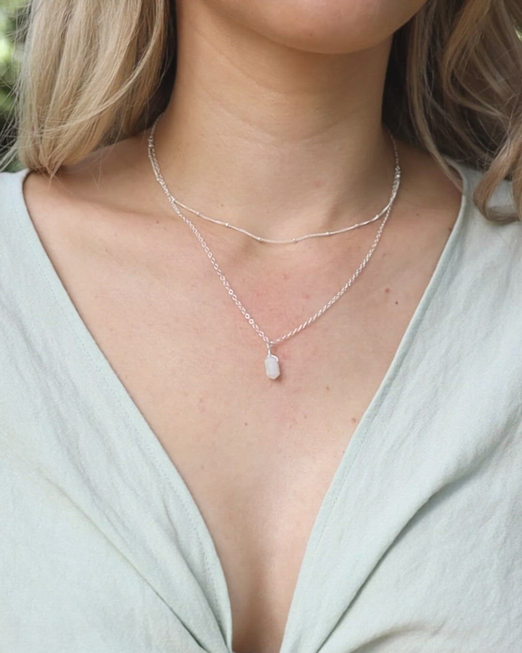 Rainbow Moonstone Double Terminated Crystal Chain Layered Choker Necklace