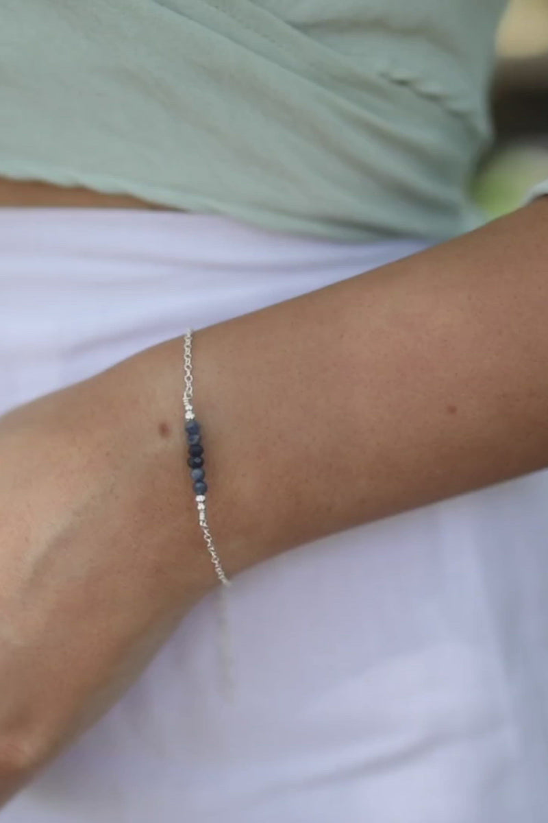 Sparkling Sapphire Gemstone Faceted Bead Bar Bracelet