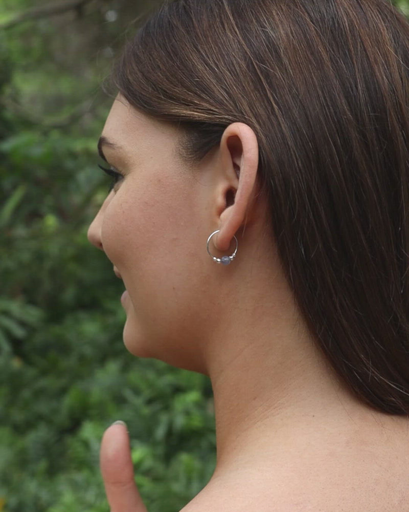 Tiny Tanzanite Gemstone Bead Hoop Earrings