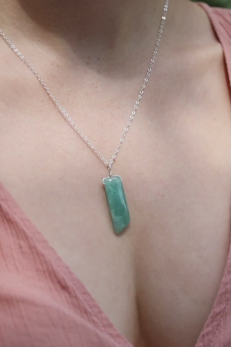 Smooth Green Amazonite Natural Point Crystal Necklace