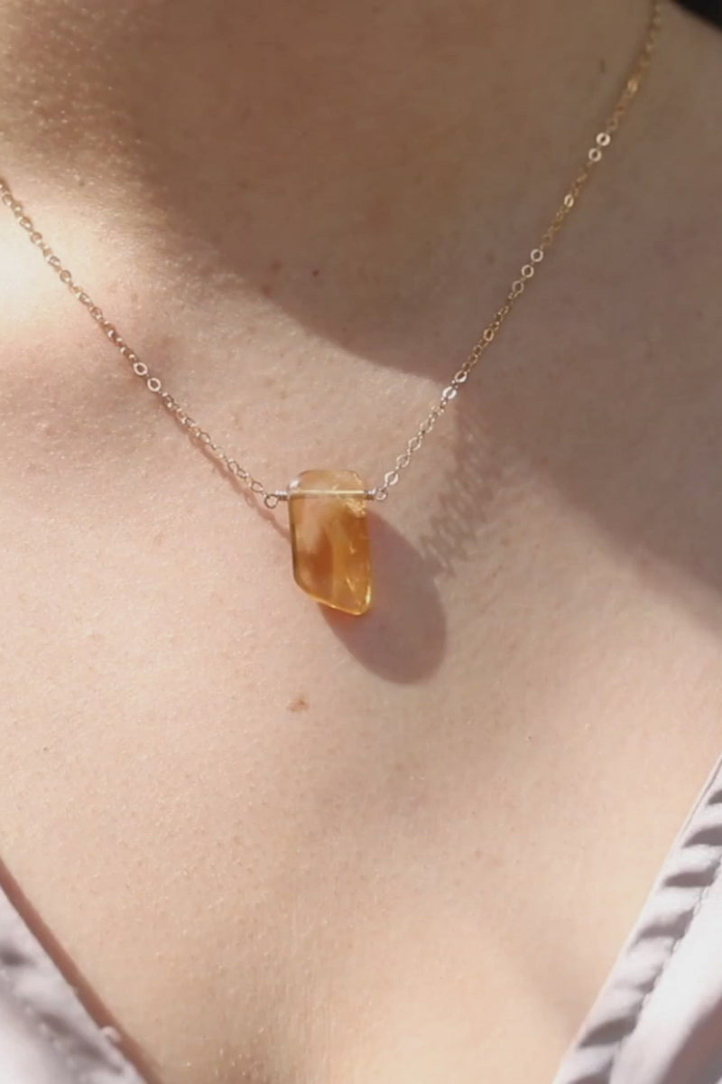 Small Smooth Yellow Citrine Crystal Slab Necklace
