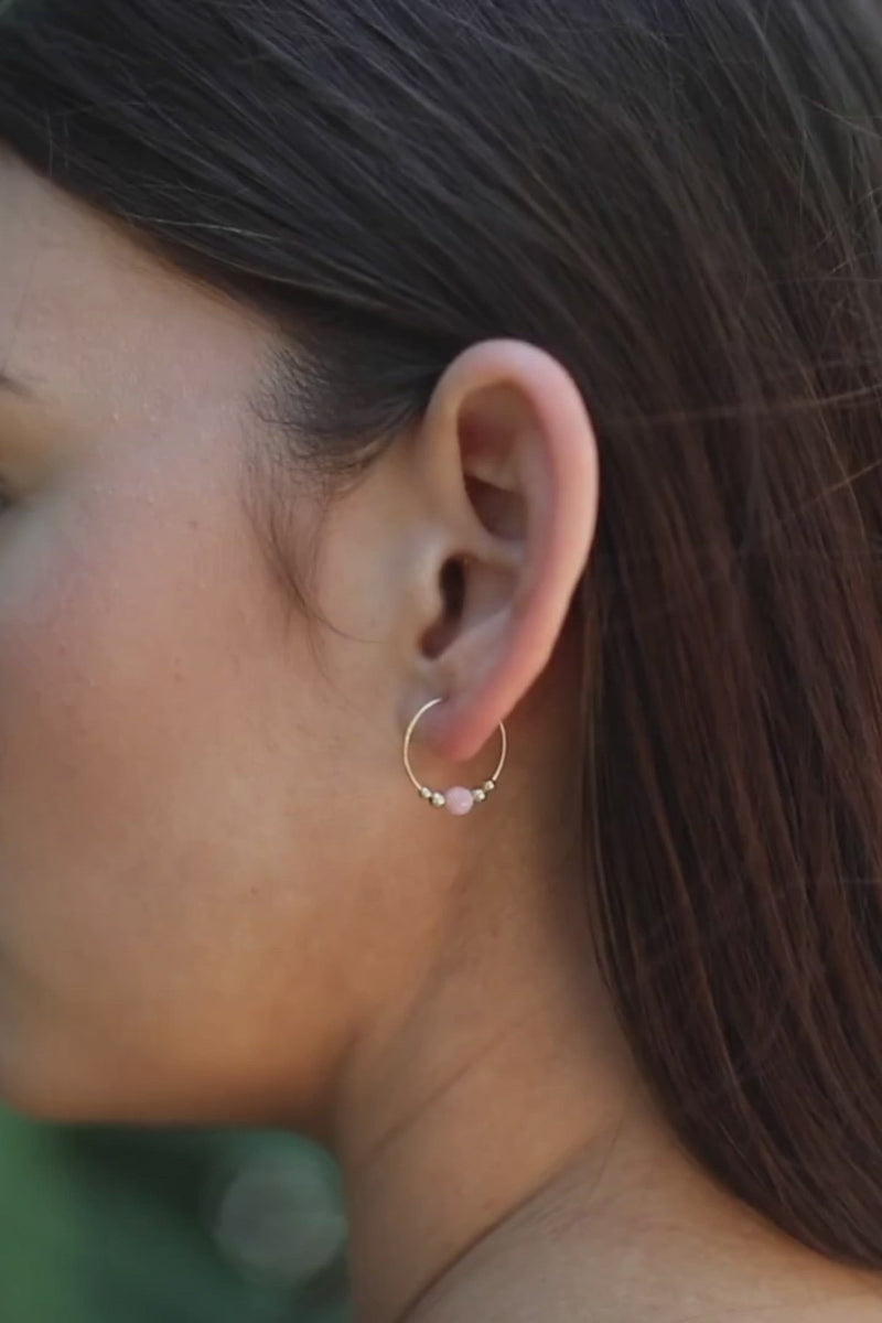 Tiny Pink Peruvian Opal Bead Hoop Earrings