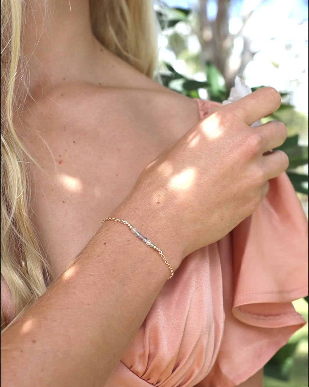 Sparkling Rainbow Fluorite Gemstone Faceted Bead Bar Bracelet