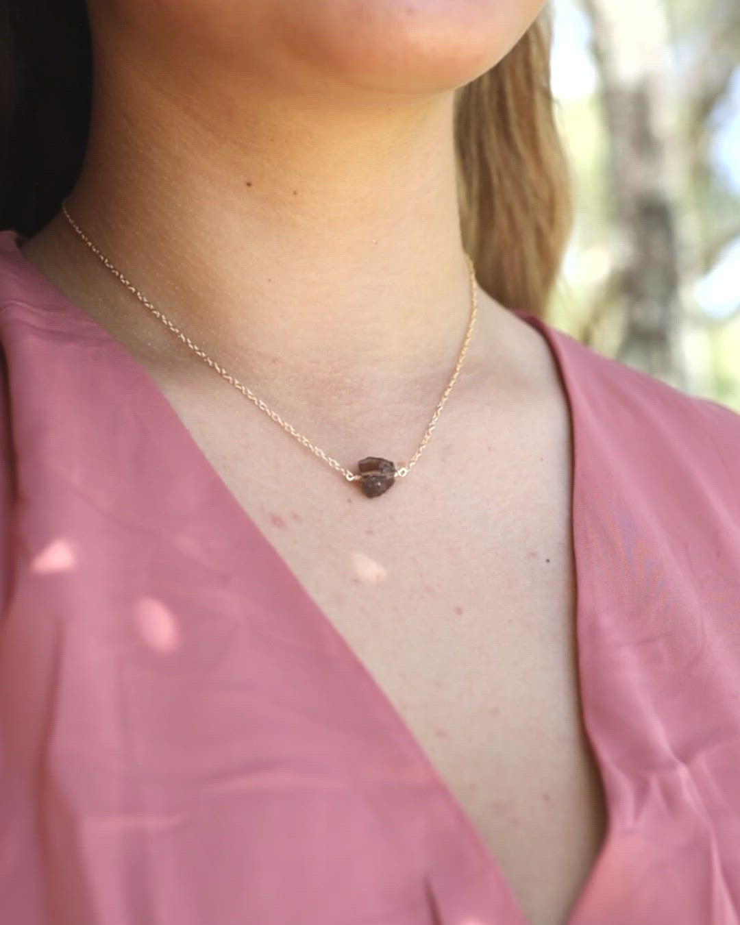 Tiny Raw Smoky Quartz Crystal Nugget Necklace