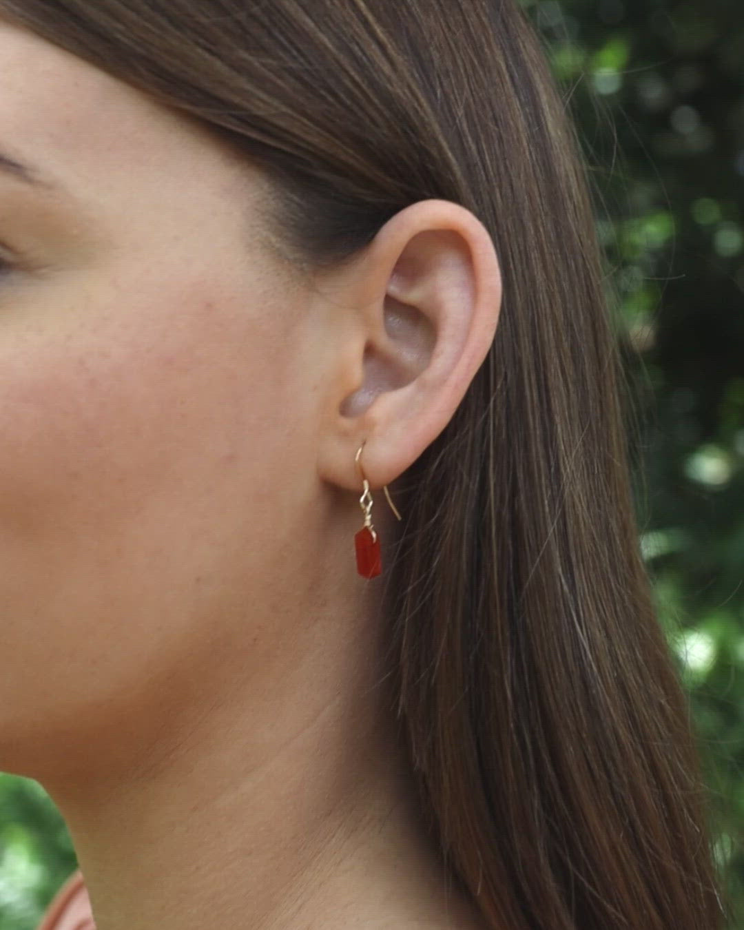 Carnelian Mini Double Terminated Crystal Point Dangle Drop Earrings