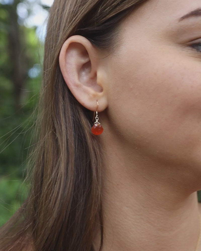 Carnelian Gemstone Teardrop Dangle Earrings