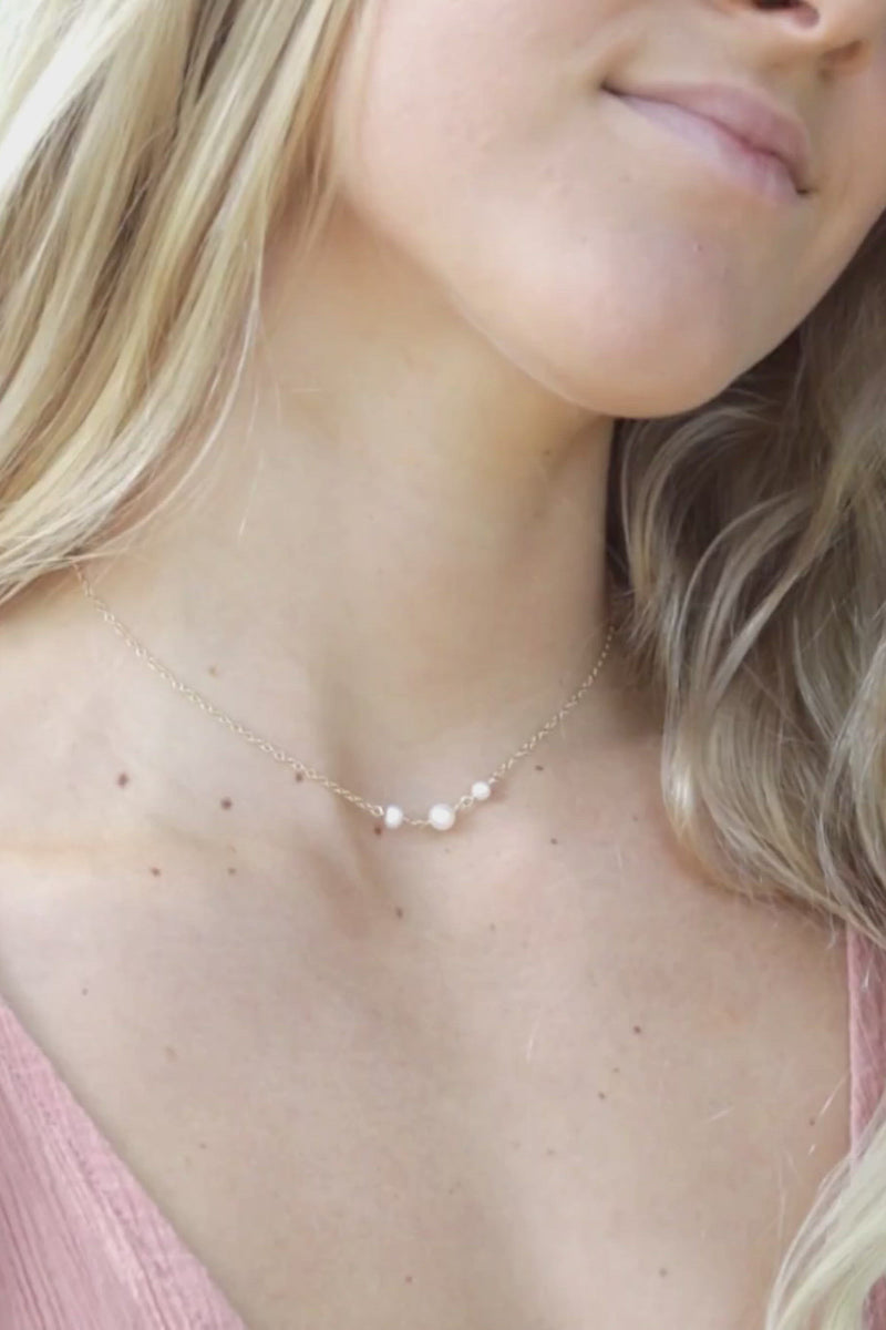 White Freshwater Pearl Beaded Chain Choker Necklace