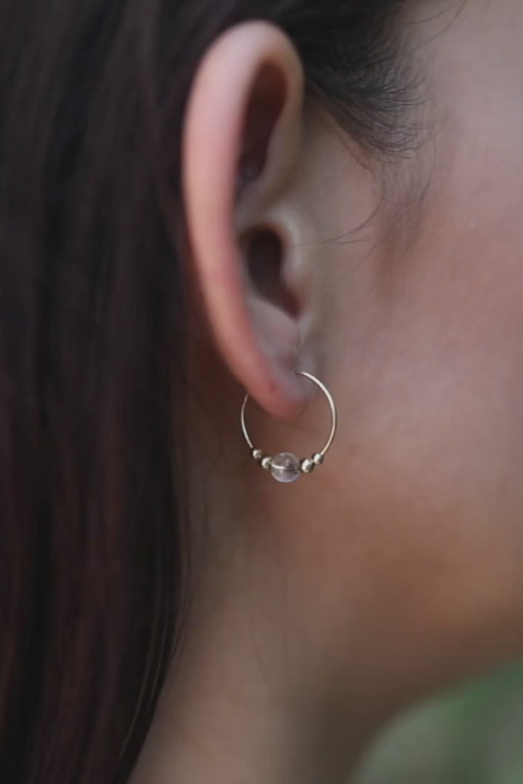 Tiny Crystal Quartz Bead Hoop Earrings