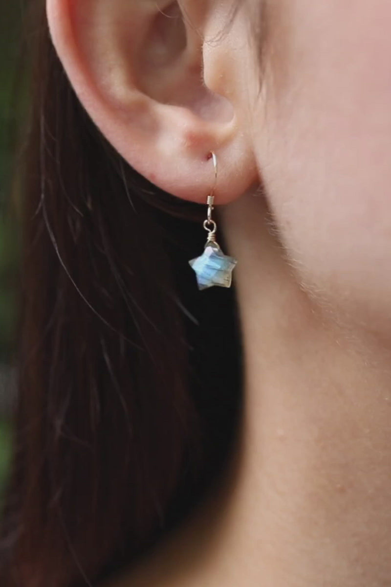 Little Labradorite Star Dangle Drop Earrings