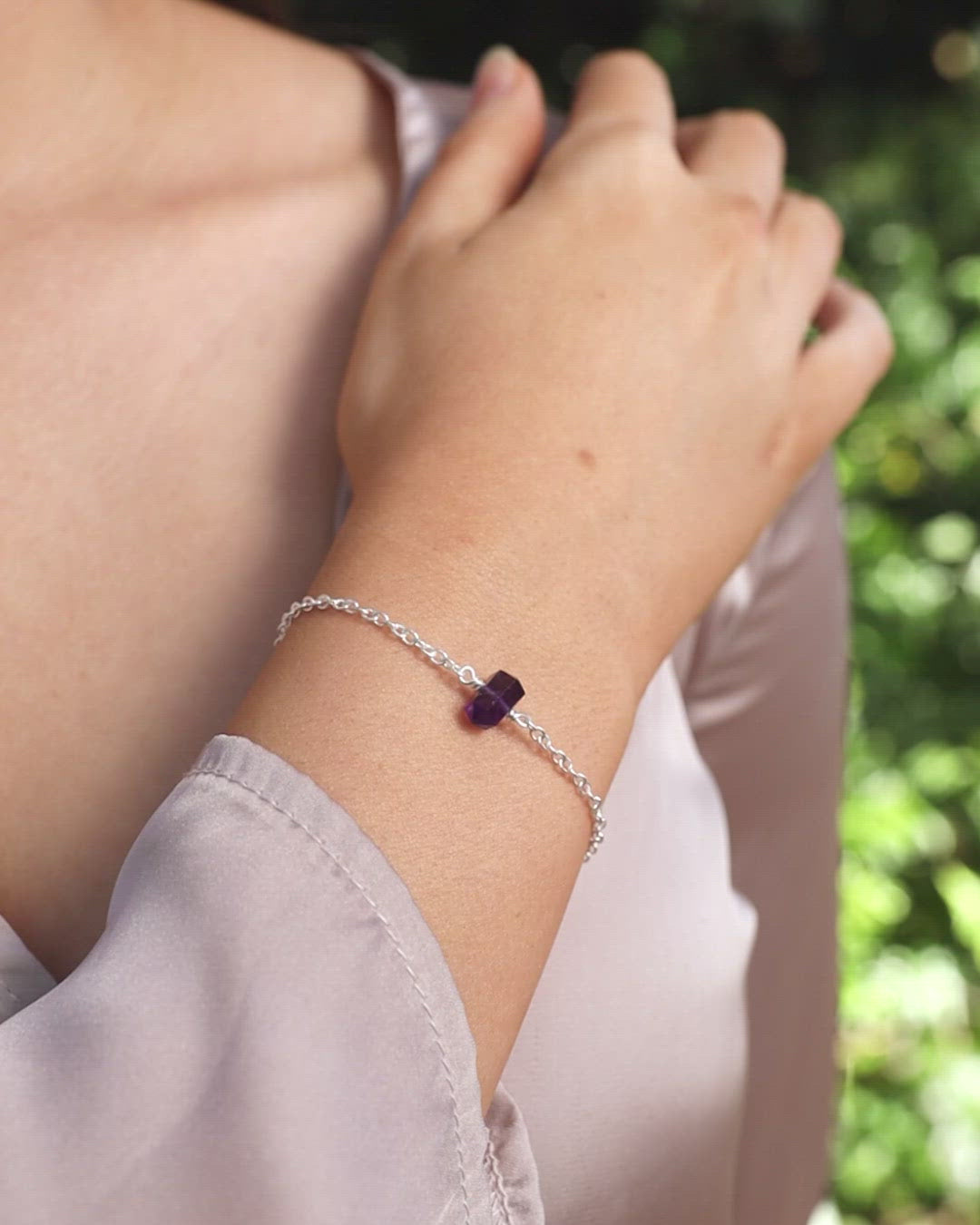 Amethyst Double Terminated Mini Crystal Point Bracelet