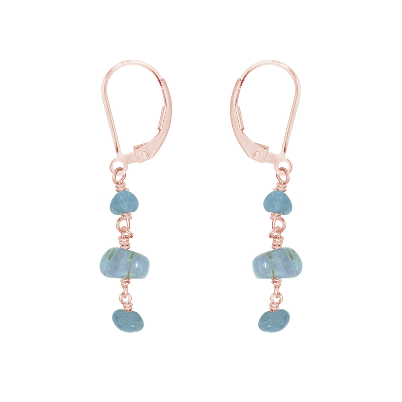 Aquamarine Crystal Beaded Chain Dangle Leverback Earrings