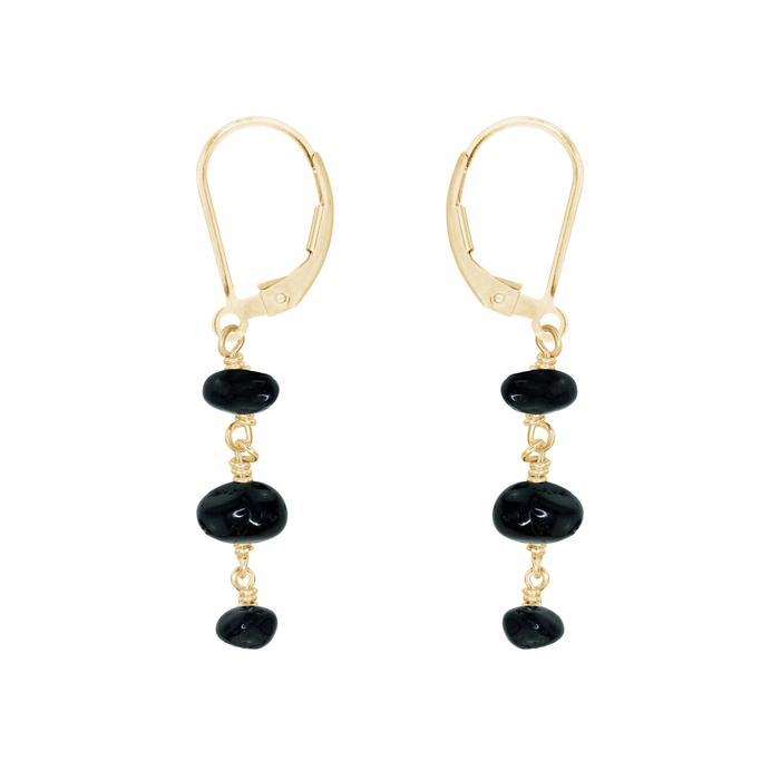 Black Tourmaline Crystal Beaded Chain Dangle Leverback Earrings
