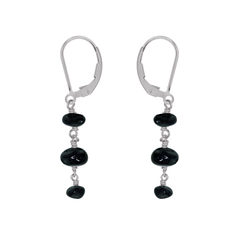 Black Tourmaline Crystal Beaded Chain Dangle Leverback Earrings
