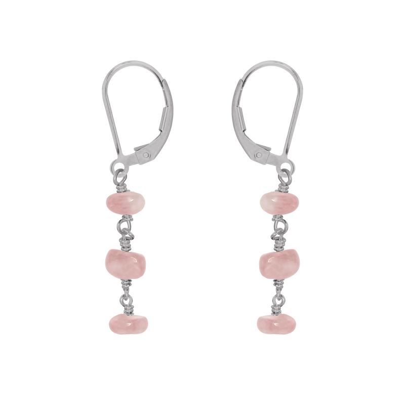 Rose Quartz Crystal Beaded Chain Dangle Leverback Earrings