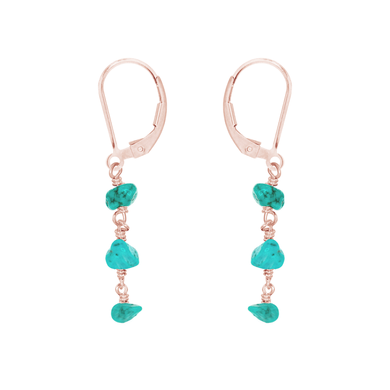 Turquoise Crystal Beaded Chain Dangle Leverback Earrings