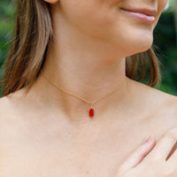 Carnelian Mini Double Terminated Crystal Point Pendant Choker Necklace