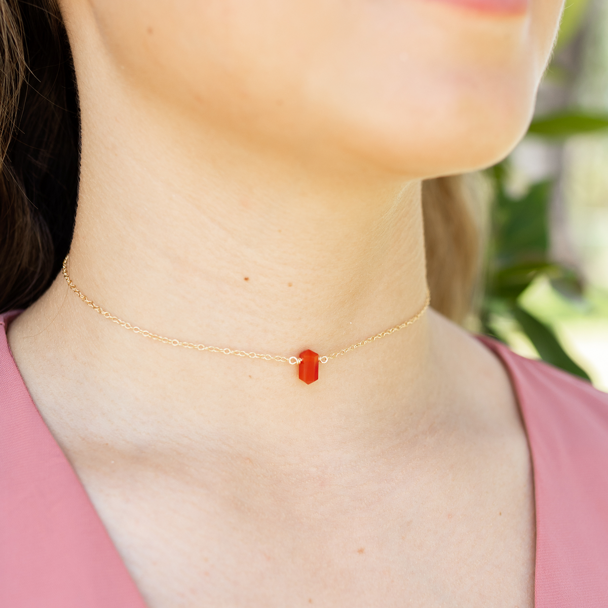 Double Terminated Carnelian Mini Crystal Point Choker Necklace