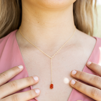 Carnelian Double Terminated Mini Crystal Point Lariat Necklace