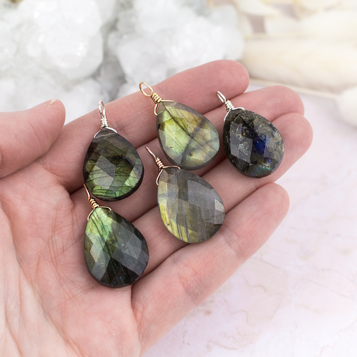 Large Labradorite Faceted Pear Crystal Pendant
