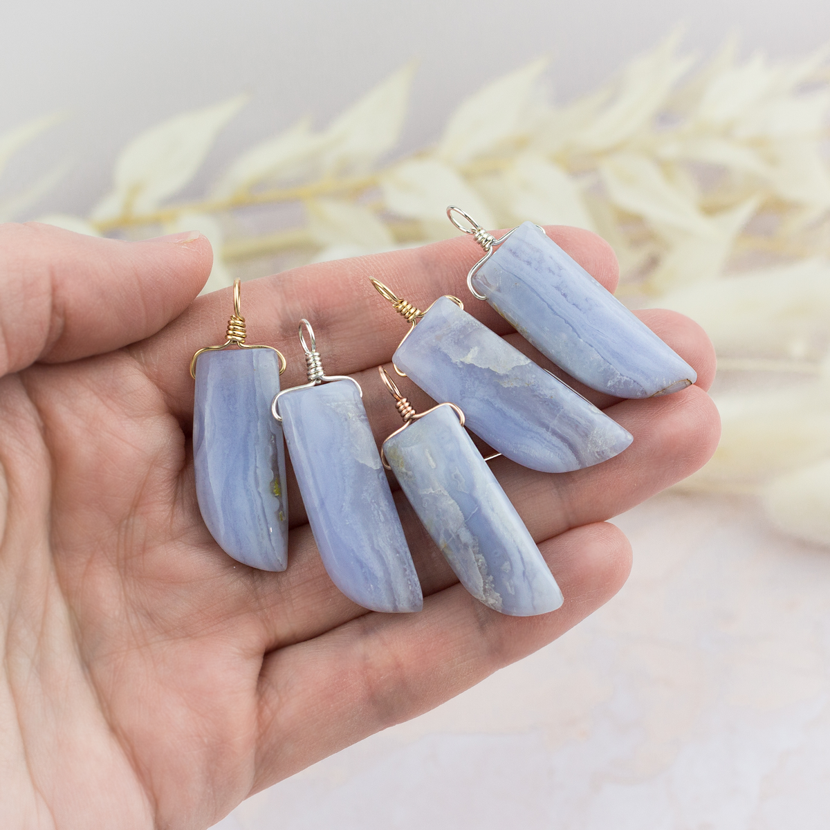 Blue Lace Agate Smooth Point Pendant