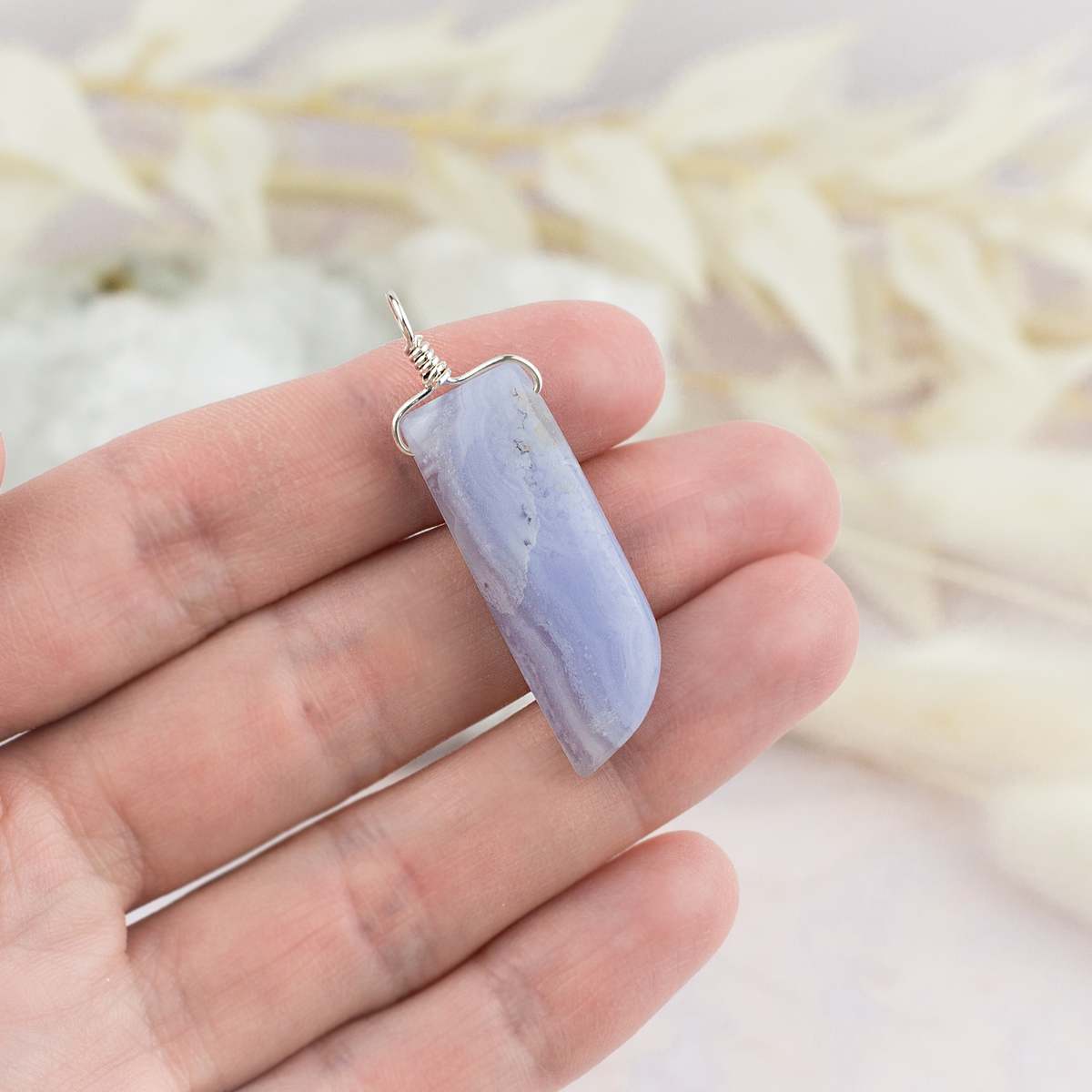 Blue Lace Agate Smooth Point Pendant