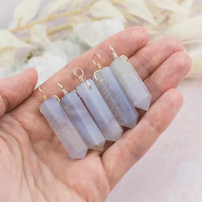 Large Blue Lace Agate Crystal Tower Point Generator Pendant