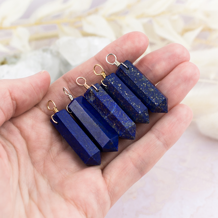 Large Lapis Lazuli Crystal Tower Point Generator Pendant