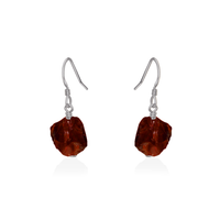 Raw Red Garnet Crystal Dangle Drop Earrings