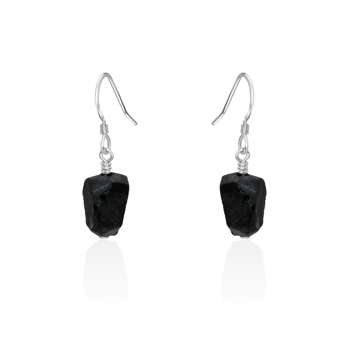 Raw Black Obsidian Crystal Dangle Drop Earrings
