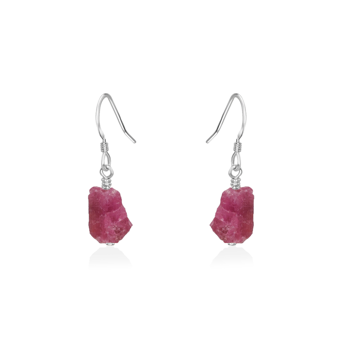 Raw Pink Tourmaline Crystal Dangle Drop Earrings
