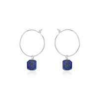 Raw Lapis Lazuli Gemstone Dangle Hoop Earrings