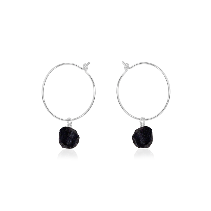 Raw Obsidian Gemstone Dangle Hoop Earrings