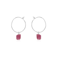 Raw Pink Tourmaline Gemstone Dangle Hoop Earrings