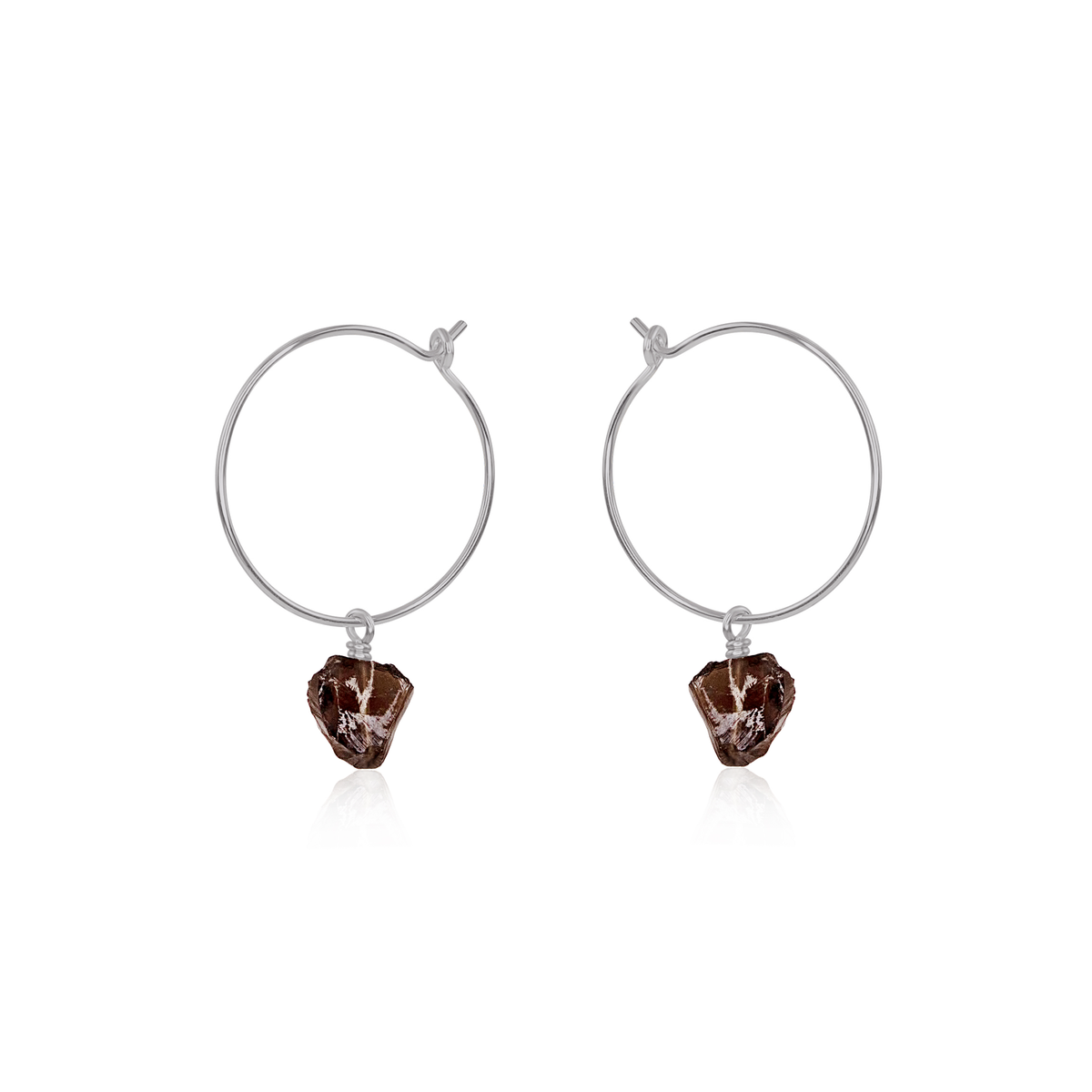 Raw Smoky Quartz Gemstone Dangle Hoop Earrings