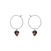 Raw Smoky Quartz Gemstone Dangle Hoop Earrings