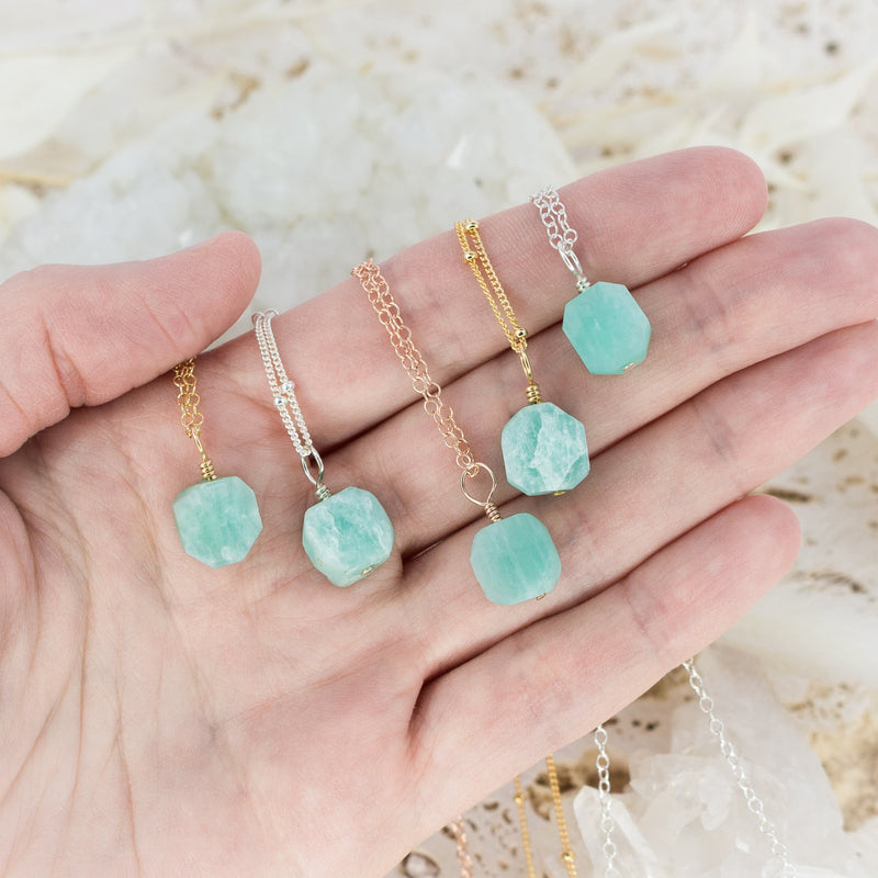 Raw Amazonite Natural Crystal Pendant Necklace
