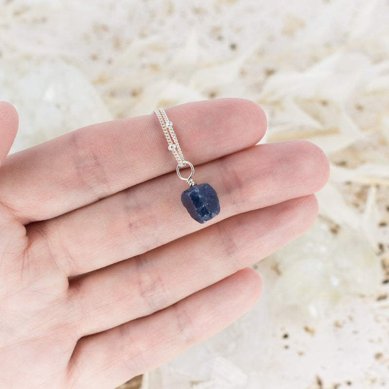 Tiny Raw Sapphire Pendant Necklace