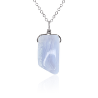 Small Smooth Blue Lace Agate Gentle Point Crystal Pendant Necklace