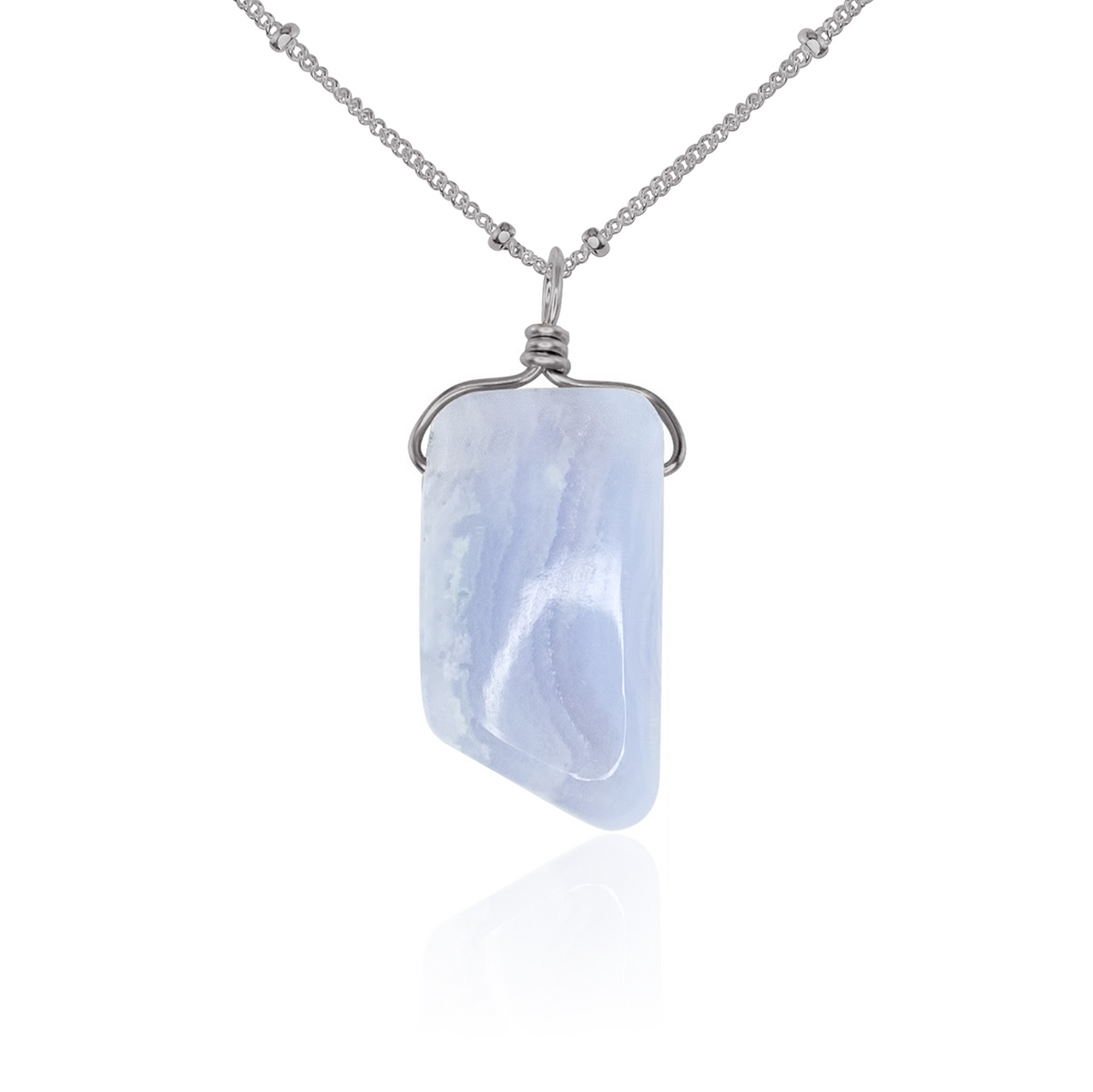Small Smooth Blue Lace Agate Gentle Point Crystal Pendant Necklace