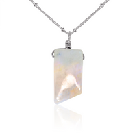 Small Smooth Rainbow Moonstone Gentle Point Crystal Pendant Necklace