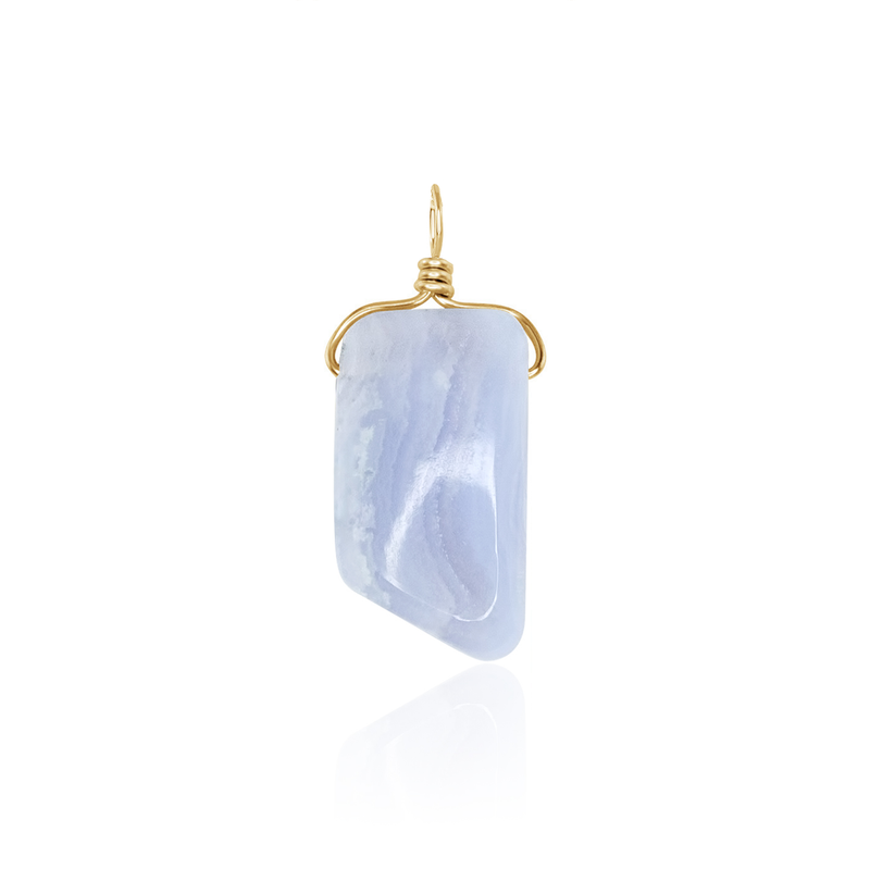 Small Smooth Blue Lace Agate Crystal Pendant with Gentle Point