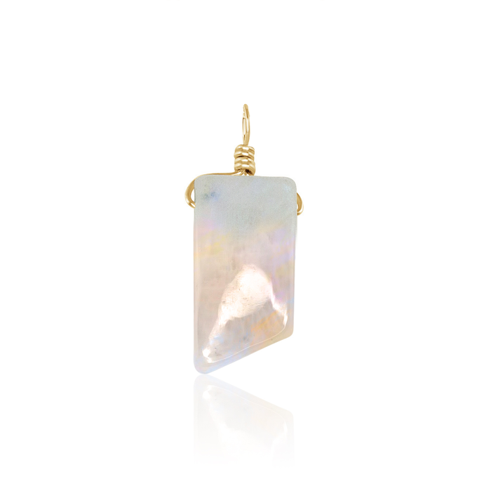 Small Smooth Rainbow Moonstone Crystal Pendant with Gentle Point